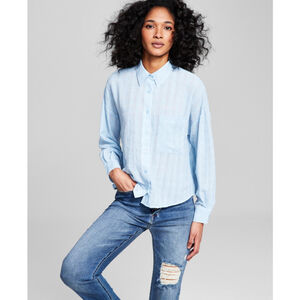 And Now This Women's Size Large Baby Blue Textured Button-Front Shirt NWT